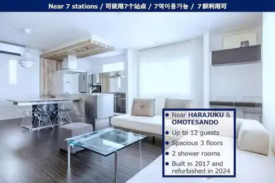 a living room with a couch and a table at \u795e\u5bae\u524d2\u4e01\u76ee in Tokyo