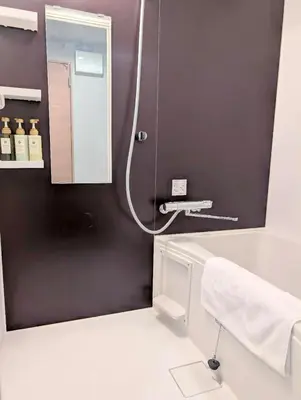 a bathroom with a shower with a mirror and a sink at incense\u4e0a\u91ce\u6839\u5cb85\uff26 in Tokyo