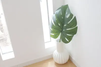 a white vase with a green plant in a room at Dori Dori House Ebisu in Tokyo