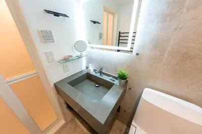 a bathroom with a sink and a mirror at GLANNIR Higashi kitazawa 102 in Tokyo