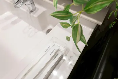 a bathroom sink with a plant on top of it at 3-minute walk from Nishi-Shinjuku Station 100square meters Entire Private House 4LDK in Tokyo