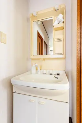a bathroom with a white sink and a mirror at ntb\u5800\u52072\u4e01\u76eeESTA 2 in Tokyo
