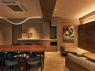 a kitchen and dining room with a table and chairs at illi Mia Kinshicho in Tokyo