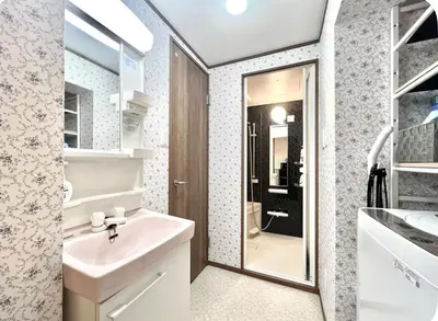 a bathroom with a sink and a shower at Kitashinjuku 107-SJ0014 in Tokyo