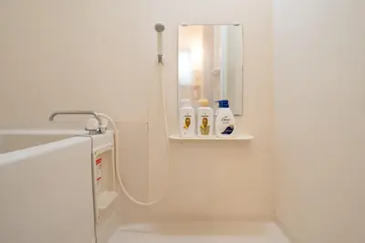 a bathroom with a shower with a mirror at Belle Lead 106 in Tokyo