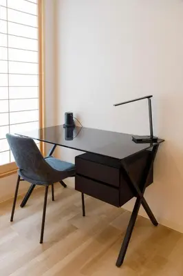 a glass desk with a chair and a glass table at Shinjuku large 3LDK 2 bathrooms, brand NEW house built in 2025 - Lotus Villa in Tokyo
