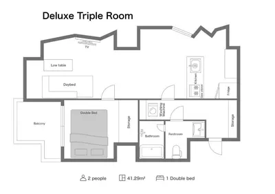 a floor plan of a deluxe triple room at Apartment Hotel 11 Asakusa 1 in Tokyo