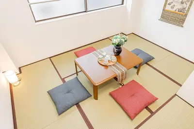 an overhead view of a table with colorful chairs and a table at Ueno home 10-minute walk from Ueno Station, 4-minute walk from Inaricho Station, 10-minute walk to Asakusa, 2nd and 3rd floors in Tokyo