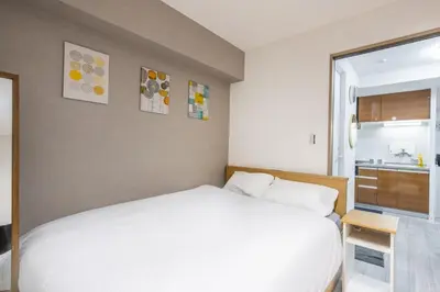 a bedroom with a white bed and a sink at 203 8 min walk to Ikebukuro 6 min walk to Kanamecho Station 25m Max 2 people Direct access to Tokyo, Shinjuku, Shibuya, Ueno in Tokyo