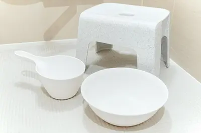 a white toilet and a bowl on a counter at Skytree 1 Stop , 5-min Walk , 8 Guests , Fast WiFi in Tokyo