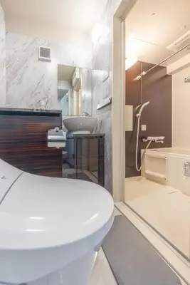 a bathroom with a white toilet and a sink at 101 Direct to Narita Haneda 5-minute walk from Keikyu Kamata Station, with kitchen, ideal for telework, apartment in Tokyo