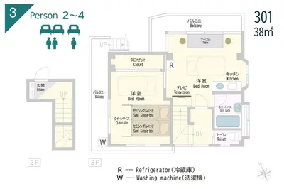 a schematic diagram of a building with prices at Pearl Heights 301 suit room, Easy access to Ikebukuro Shinjuku Station in Tokyo