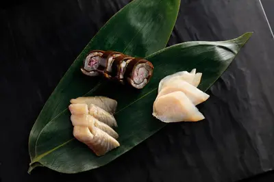 a green leaf with some food on top of it at Hotel New Otani Tokyo EXECUTIVE HOUSE ZEN in Tokyo