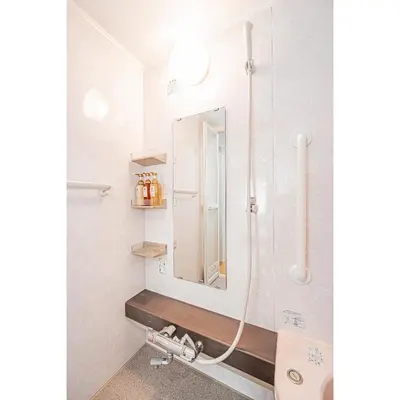 a bathroom with a sink and a mirror at phoneix apt ginza in Tokyo