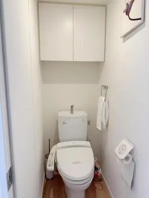 a small bathroom with a white toilet and a cabinet at ReimiMondo 1107 in Tokyo