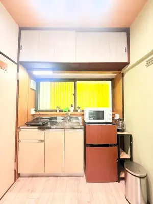 a small kitchen with a sink and a microwave at Nakakasai Kodate NKK21 in Tokyo