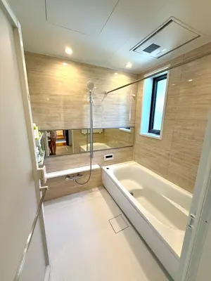 a large bathroom with a tub and a window at Private stay, fully equipped 45 square meter, Easy access to Disneyland & Airports in Tokyo