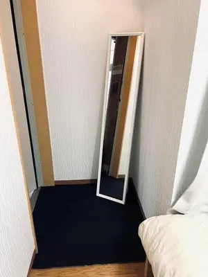 a small hallway with a mirror and a bed at 101 Nishi Shinjuku Gochome Station 5 minutes on foot in Tokyo