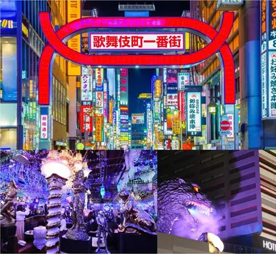 a collage of photos of a city at night at Cyber Shinjyuku Tokyo Room in Tokyo
