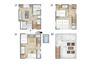a collage of four different floor plans at Skytree Tokyo Residence Aoto in Tokyo