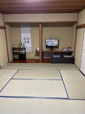 a living room with a television and a rug at Japan Harry Potter Guesthouse in Tokyo