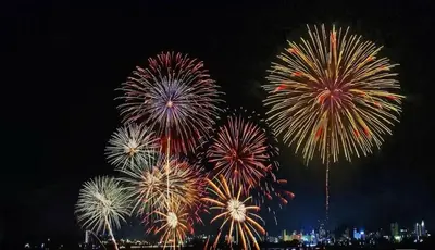 a group of fireworks exploding in the night sky at M208 Easy access to Ikebukuro Red Leaves ,Golden Ginkgo in Tokyo