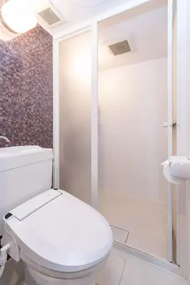 a bathroom with a white toilet and a shower at \u30a8\u30d3\u30b9\u30d3\u30eb8\u968eStayCreek in Tokyo