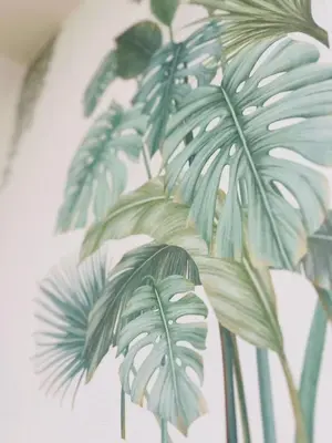a plant with green leaves on a wall at Shinjuku city\u897f\u65b0\u5bbf in Tokyo