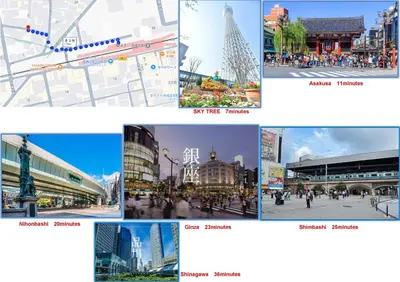 a collage of pictures of different cities at Tateishi House101 in Tokyo