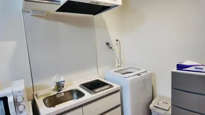 a small kitchen with a sink and a washing machine at Tateishi House101 in Tokyo