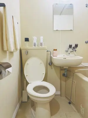 a bathroom with a white toilet and a sink at Shinjuku\u65b0\u5bbf1min in Tokyo
