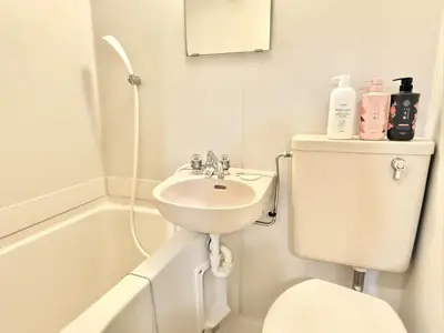 a bathroom with a sink and a toilet and a bath tub at \u6c60\u888b IVY House B C 2 in Tokyo