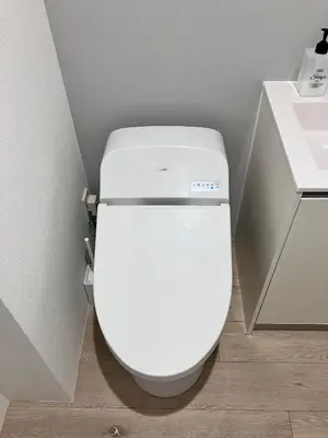 a white toilet in a bathroom with a sink at KOU Jiyugaoka 202 in Tokyo