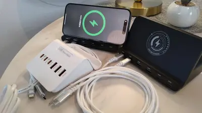 a table with a laptop and a hair dryer and cables at LiveStay HIROO - 1BR and Cozy Living Area, 5th floor NO elevator, 34m2, 1-3 ppl, Hiroo Area, from Stn 10 min to Shibuya in Tokyo