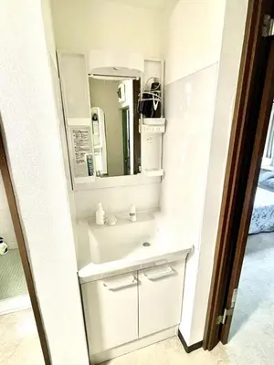a bathroom with a sink and a mirror at Tokyo Shinjuku Nishi-Waseda House Station 2mins in Tokyo