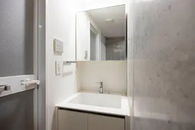 a bathroom with a sink and a mirror at PASEO\u5e02\u8c37\u53f0\u753al in Tokyo