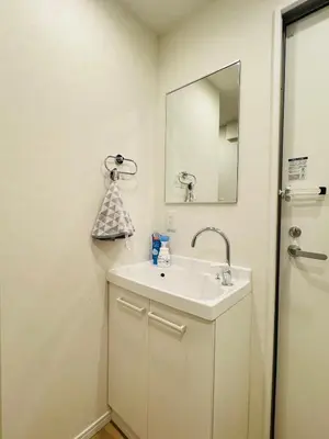 a bathroom with a white sink and a mirror at Senzoku, Taito City 201-TT0306 in Tokyo