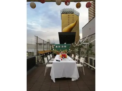 a table on the roof of a building at Tokyo Biyori Hotel - Vacation STAY 07403v in Tokyo