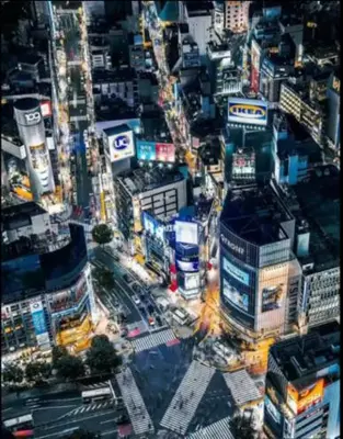 an overhead view of a city with buildings and traffic at \u6771\u4eac\u90fd\u5fc3\u5b8c\u5168\u8cb8\u5207 \u6620\u753b\u5ba4\u6c60\u888b\u96fb\u8eca6\u5206\u65b0\u5bbf\u6e0b\u8c37\u76f4\u901aWiFI \u9577\u671fOK WAGAMAMA\u5c0f\u7af9\u5411\u539fFUJI 101\u5ba4 in Tokyo
