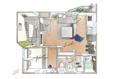 a floor plan of a house at Tomo House Yotsuya-Sanchome 201 - from 6 minutes station \u56db\u8c37\u4e09\u4e01\u76ee 201 \u99c5\u304b\u3089\u5f92\u6b696\u5206 in Tokyo