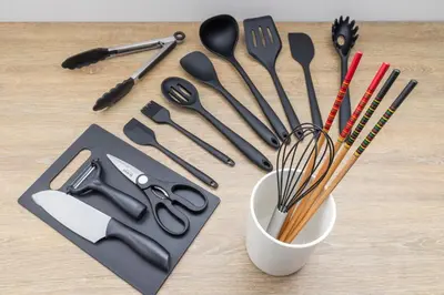 a bunch of kitchen utensils sitting on a table at Forest Side Yoyogi Park 202 in Tokyo
