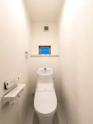 a bathroom with a white toilet and a window at japan house sumida House I Cozy&stylish in Tokyo