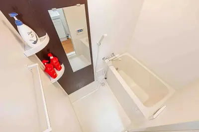 a bathroom with a shower and a sink and a mirror at Akihabara Skytree Premium Apartment 201 in Tokyo