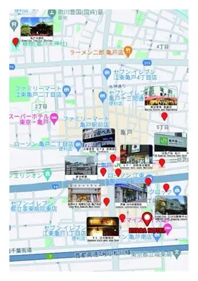 a map of a city with red hearts on it at Akihabara Skytree Premium Apartment 201 in Tokyo