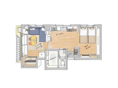 a drawing of a floor plan of a house at Tomo House Yoyogi 302 - from 4 minutes station \u4ee3\u3005\u6728 302 \u99c5\u304b\u3089\u5f92\u6b694\u5206 in Tokyo