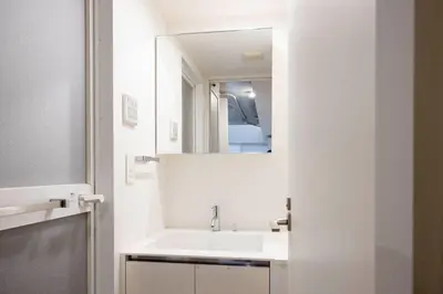a bathroom with a sink and a mirror at PASEO\u5e02\u8c37\u53f0\u753all in Tokyo