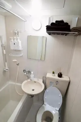 a small bathroom with a toilet and a sink at UPHouse 2C Gotokuji in Tokyo