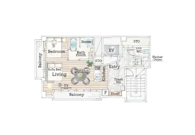 a floor plan of a house with at 5min to Shibakoen 49square meters Cozy Stay Near Tokyo Tower in Tokyo