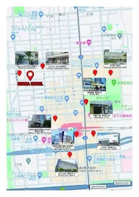 a map of a city with red hearts at My Sumida Home 2A in Tokyo