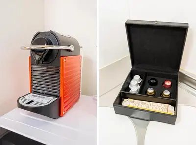 a black and orange box with a drawer of chocolates at Akihabara Skytree Premium Apartment 102 in Tokyo